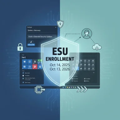 Tech-themed ESU enrollment poster featuring a shield and the dates Oct 14, 2025–Oct 13, 2026.