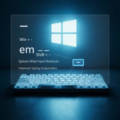 Futuristic keyboard with a translucent HUD showing Windows shortcuts and improved typing ergonomics.