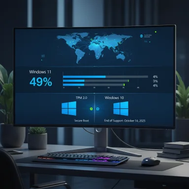 Desk setup with a large monitor displaying Windows 11 system stats and charts.