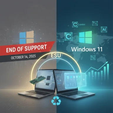 Windows 11 ESU end-of-support notice dated October 14, 2025.