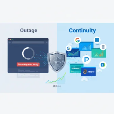 Outage on the left and Continuity on the right, highlighting failure versus uptime with dashboards.