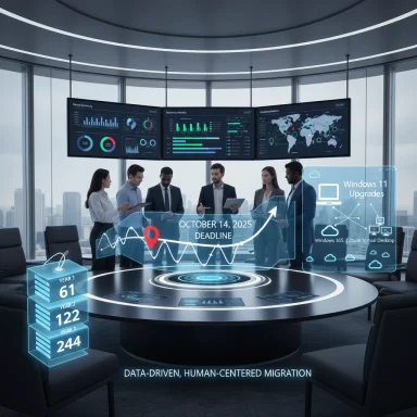 A diverse team in a futuristic conference room analyzes data on holographic dashboards.