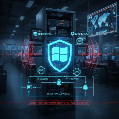 A data center displays neon cyber-security holograms and a red “Immediate Action Required” alert.