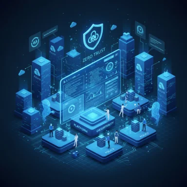 Zero Trust cloud security diagram with Azure blocks, observability, and policy platforms.