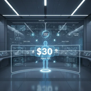 A futuristic holographic display shows Agent 365 with a $30 payout in a high-tech control room.