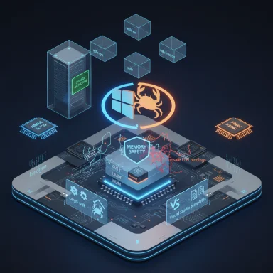 Futuristic holographic computing platform emphasizing memory safety and secure code components.