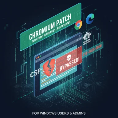Chromium patch deployment in progress to mitigate risk for Windows users and admins.