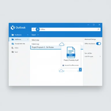 Outlook interface showing a PDF attachment named Project_Proposal_v2.pdf.