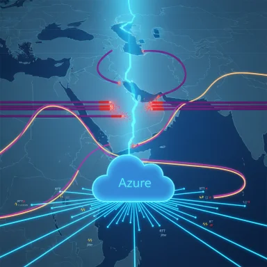 Azure cloud hub with global network lines spanning a world map.