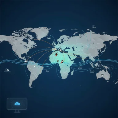 Global network map showing undersea cables and international data routes.