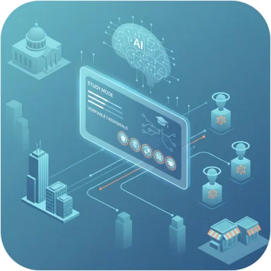 A futuristic AI-powered education hub with study mode and verifiable credentials.