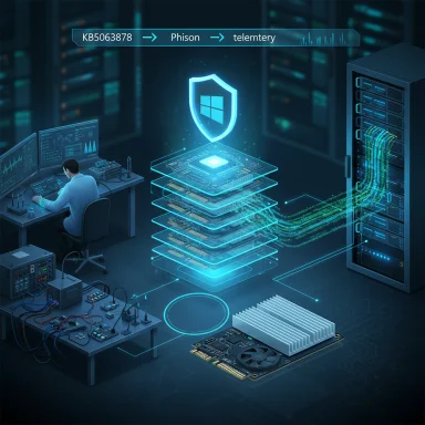 Futuristic data center with holographic shield, stacked hardware, and a technician monitoring telemetry.