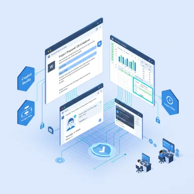 3D isometric view of a data platform linking dashboards, charts, and team workstations.