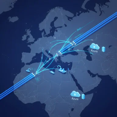 Blue, futuristic map showing Azure cloud data traffic across Europe and Africa.