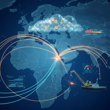 Global data network: cables link Africa to the world, with cloud analytics and a cable-laying ship.