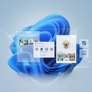 Mac-style desktop with floating AI editing panels over a blue abstract wallpaper.