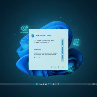 Windows desktop featuring a User Account Control prompt asking to allow changes.