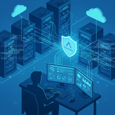 An IT admin monitors Azure Arc-enabled cloud servers in a data center.