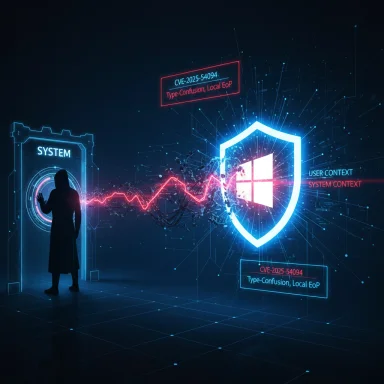 A silhouetted figure interacts with a glowing holographic shield protecting a Windows system.