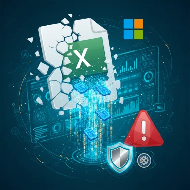 A shattered Windows-style interface spills data streams amid warning and security icons. A shattered Windows-style interface spills data streams amid warning and security icons.