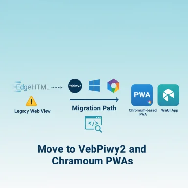Migration path from Legacy Web View/EdgeHTML to WebView2, Chromium-based PWA, and WinUI apps.