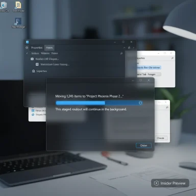 Overlapping windows reveal a file-transfer progress dialog on a blurred desktop background.