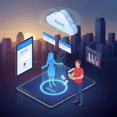 A man uses a holographic Azure cloud identity system displayed on a smartphone.