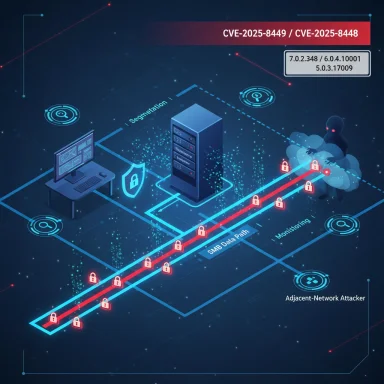 Cybersecurity diagram of an SMB data path with locks, a server, cloud, and an attacker.