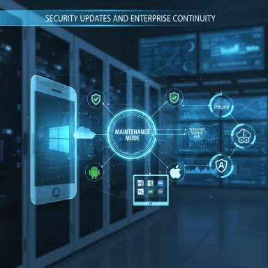 Holographic maintenance hub in a data center connects devices and security icons.
