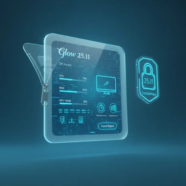 A glowing neon holographic dashboard floats in blue, showing system stats and a privacy padlock icon. A glowing neon holographic dashboard floats in blue, showing system stats and a privacy padlock icon.