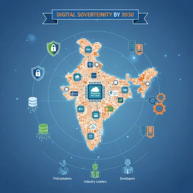 India map with circuits and icons illustrating digital sovereignty by 2030.