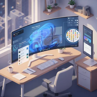 Sleek home office with a curved ultrawide monitor and multiple screens.