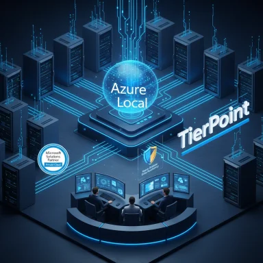 Azure Local hub at TierPoint data center, with server racks and a control-room team.