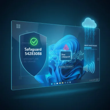 A futuristic holographic screen shows a neon shield labeled “Safaguard” with warning icons.