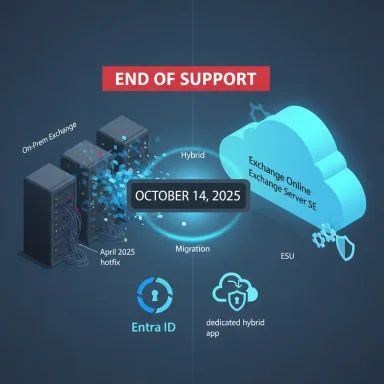 End of support for on-prem Exchange; migrating to Exchange Online (Oct 14, 2025).