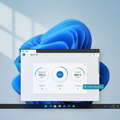 Windows desktop showing a browser-based speed test with ~950 Mbps download and ~880 Mbps upload.