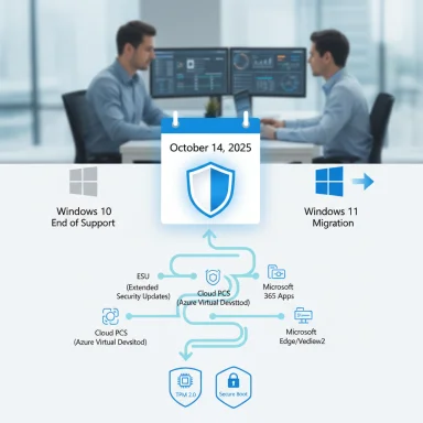 An infographic about Windows 10 end of support and Windows 11 migration with cloud PC solutions.
