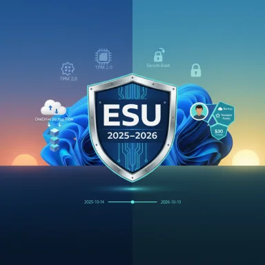 Futuristic ESU shield branding for 2025–2026, with security icons and a timeline.