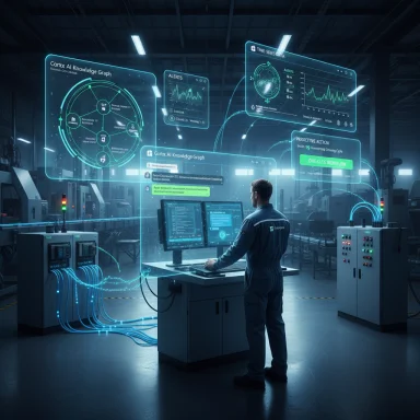 A technician monitors futuristic holographic dashboards in a high-tech control room.