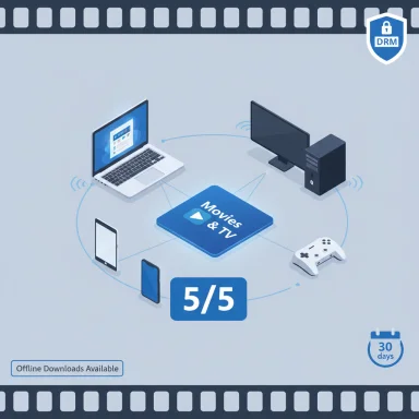 A Movies & TV hub connects multiple devices for offline downloads.