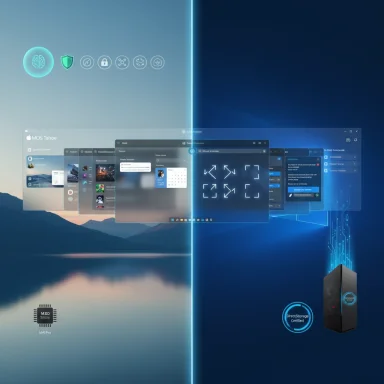 Split-screen concept: a bright AI-driven interface on the left and a dark futuristic server on the right.