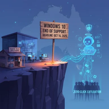 Cliffside Aussie Tech Solutions warns of Windows 10 end of support amid zero-click exfiltration risk.