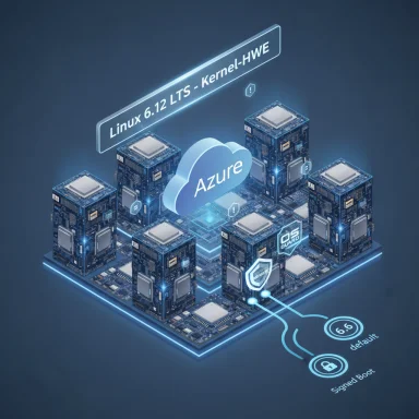 Azure cloud at the center powers Linux 6.12 LTS Kernel-HWE on a modular server cluster.