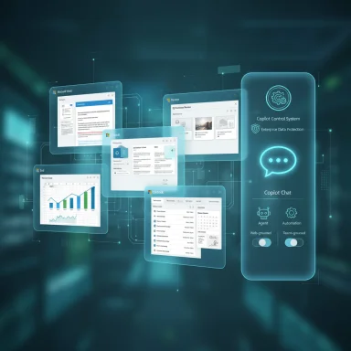 Futuristic holographic dashboards surround a Copilot Control System interface.