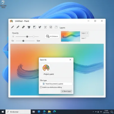 A Windows Paint-like app displays a gradient artwork with a Save As dialog.