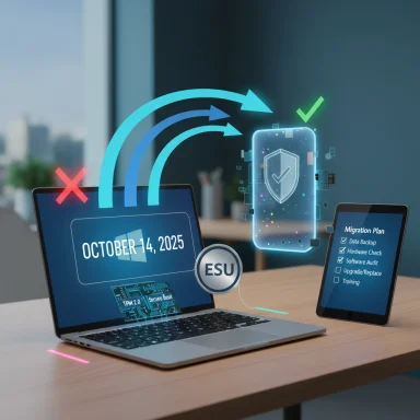 Holographic data security and migration scene with laptop, shielded phone, and plan checklist.