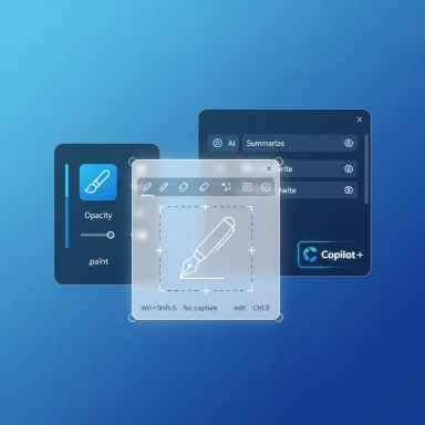 UI design of a drawing app with pen tool, opacity controls, and Copilot panel.