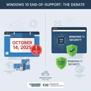 Windows 10 end-of-support debate: October 14, 2025 risk vs Windows 11 security upgrades.