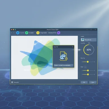 Windows-style app window displaying a colorful abstract painting and a Save As dialog.