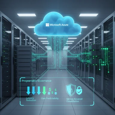 Microsoft Azure cloud connects a data center of servers with programmable governance and secure consolidation.